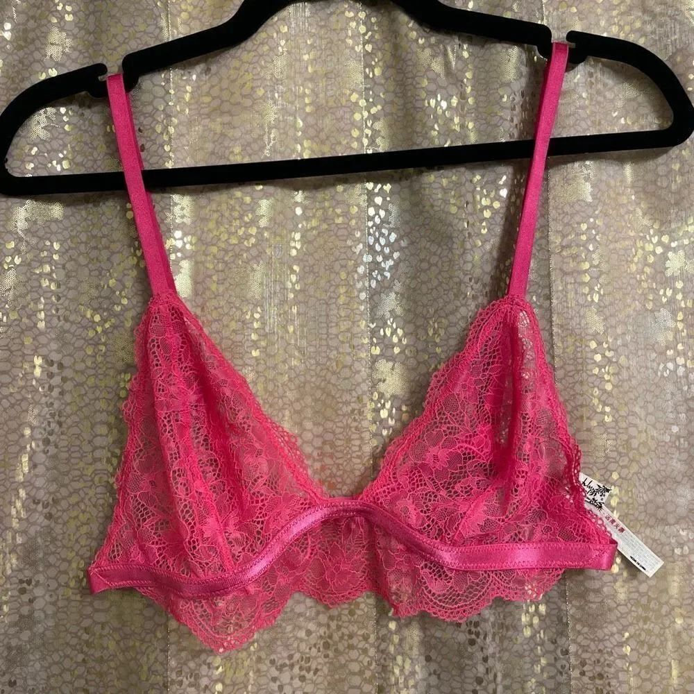 Free People Bright Eyes Hot Pink Romantic Coquette Sheer Lace Bralette M NWOT